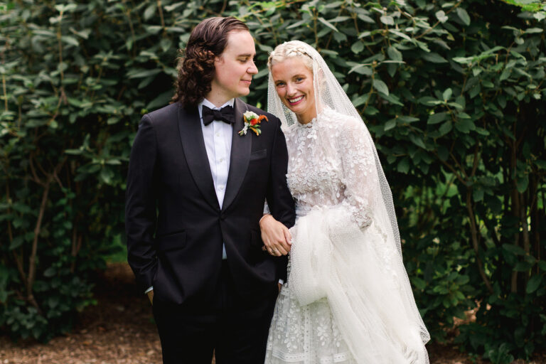 Alana in Costarellos for her Relaxed & Intimate New York Dinner Party Inspired Wedding