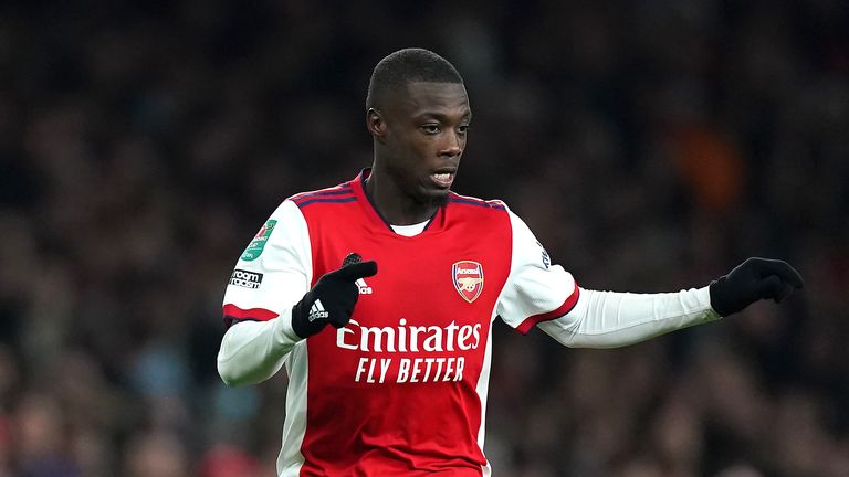 Arsenal's Nicolas Pepe in action during the Carabao Cup quarter final match at the Emirates Stadium, London. Picture date: Tuesday December 21, 2021.