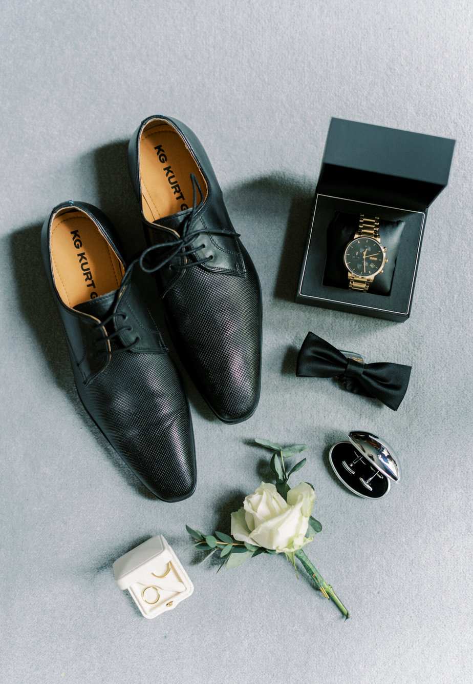 Male leather wedding shoes watch bow cufflinks