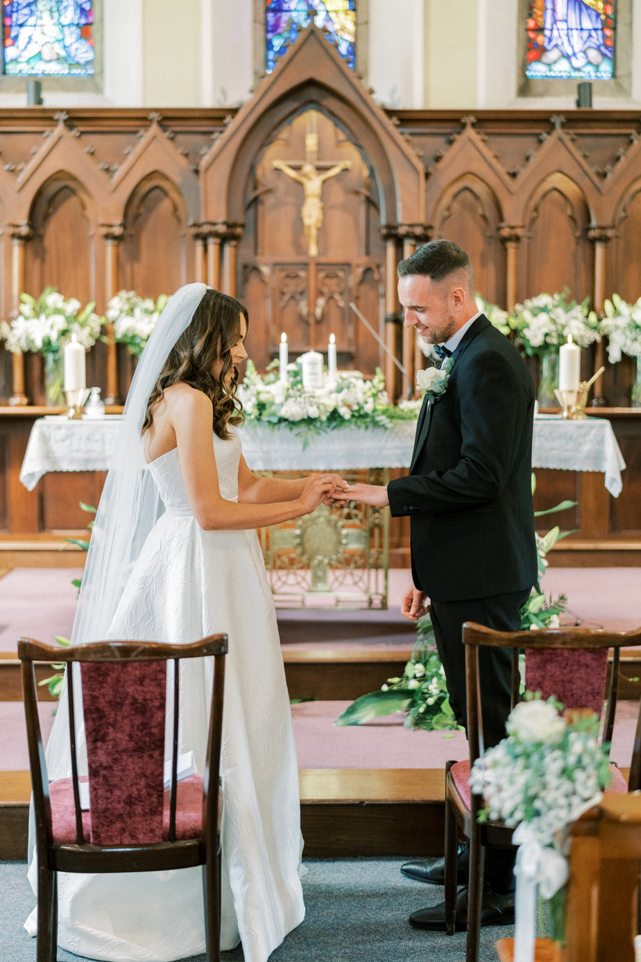 Bride groom church aisle bound