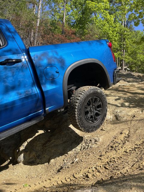 chevy silverado zr2 with a rear wheel in the air