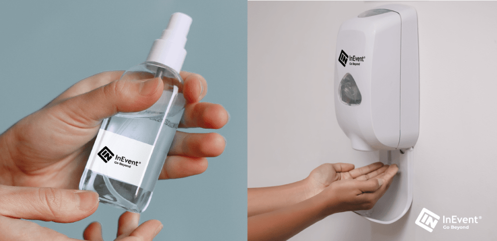 Using hand sanitizers and sanitizer dispensers to reduce the risk of covid-19 at  events.