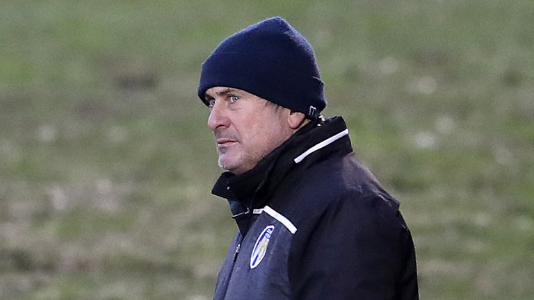 Colchester United manager Steve Ball during the Sky Bet League Two match at the JobServe Community Stadium, Colchester. Picture date: Sunday February 14, 2021.