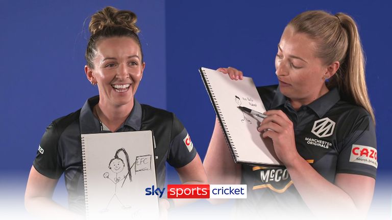 Manchester Originals players Kate Cross and Sophie Ecclestone take on the 'Draw Your Teammate' challenge.