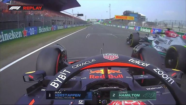 Max Verstappen eases past Hamilton at the restart following the ending of the safety car