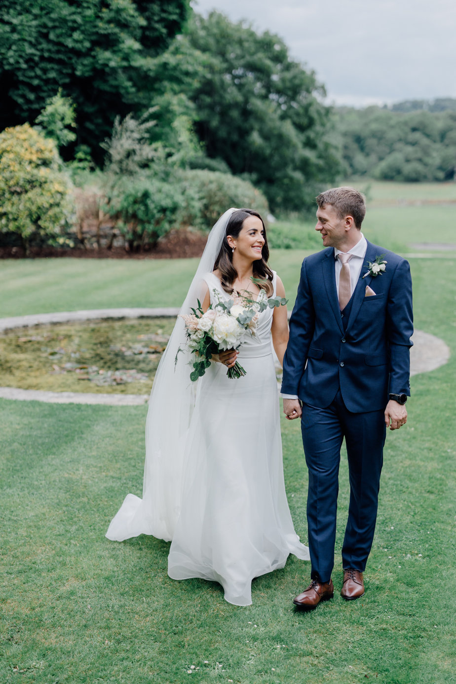 bride and groom in gardens 