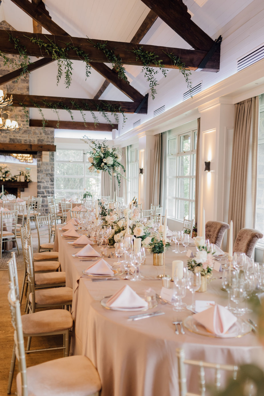 Wedding reception room tablescape