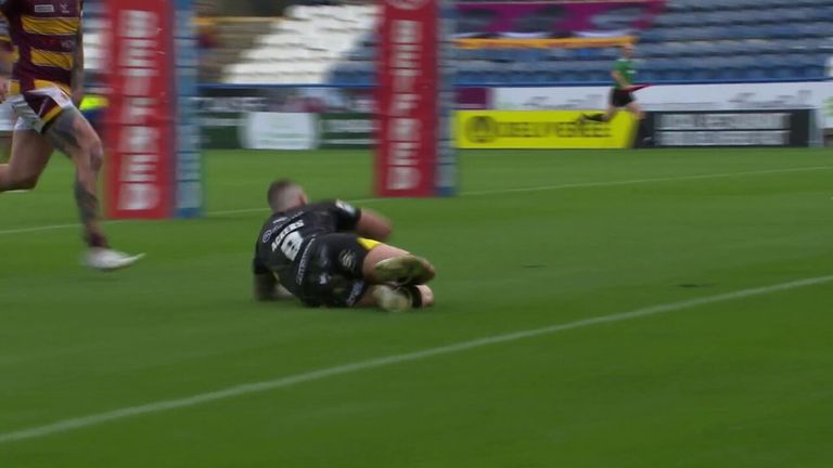Ackers scored this fine solo try for Salford Red Devils against Huddersfield Giants to help them into the Betfred Super League semi-finals