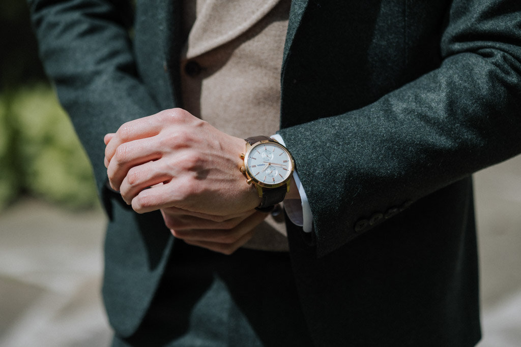 Groom wears watch