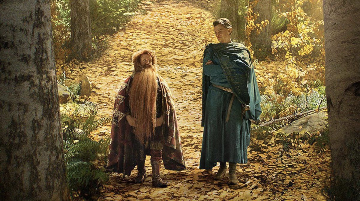 Durin and Elrond walking in a forest near Lindon in The Rings of Power