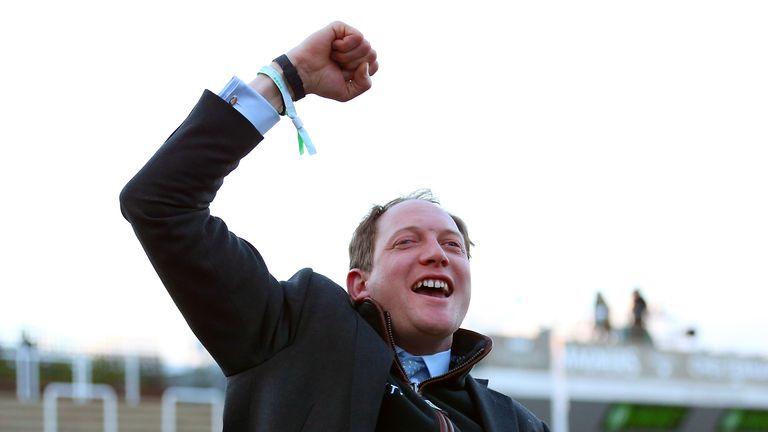 Trainer Ben Pauling celebrates winning at the 2019 Cheltenham Festival 