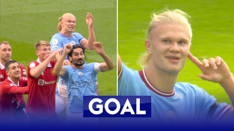 Haaland scores his first against Man Utd