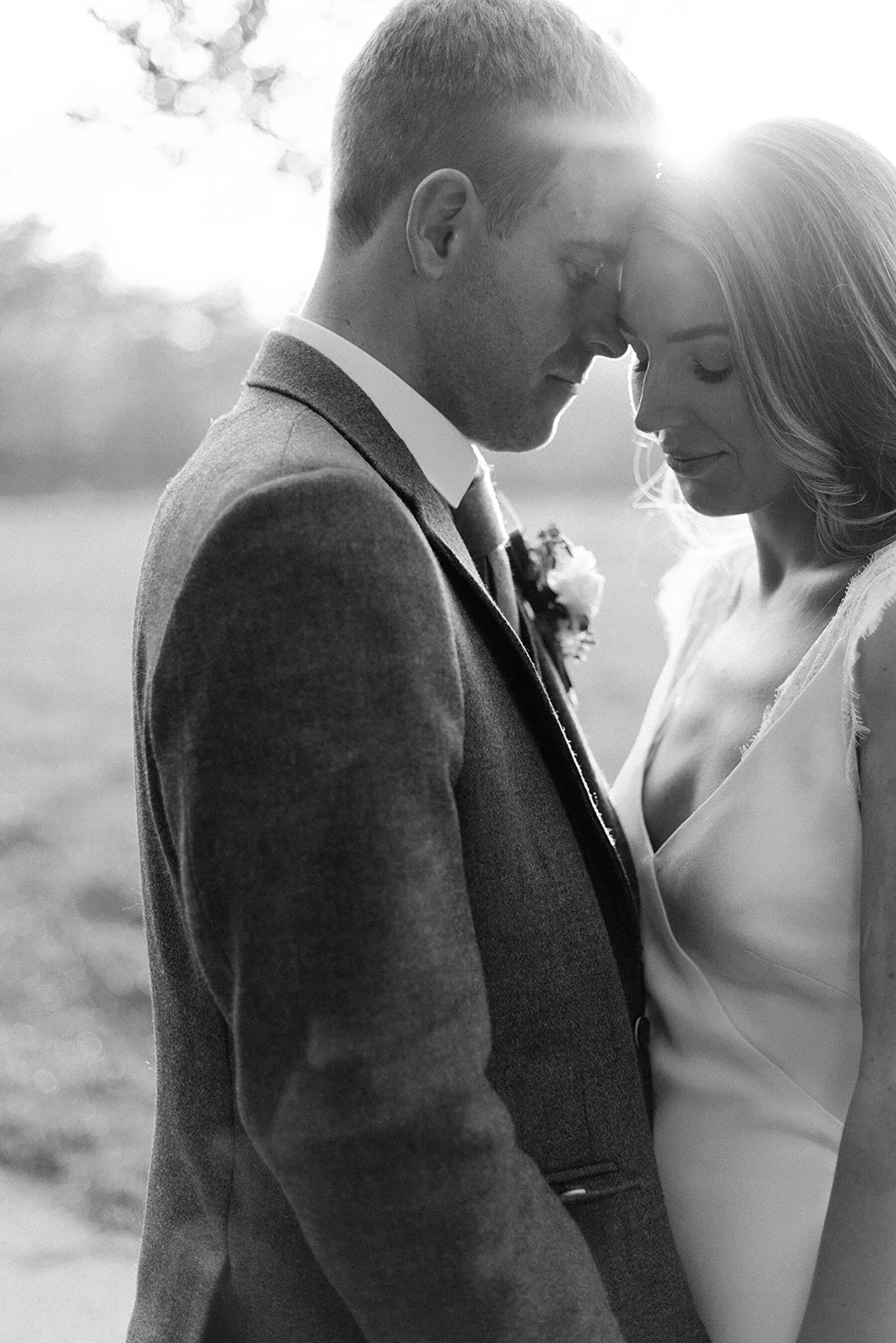 Just married couple in loving embrace