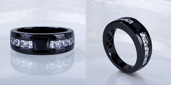 Black Tone Princess Cut Sterling Silver Band