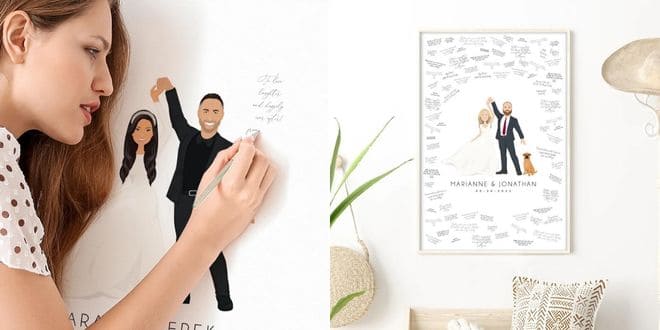 Cartoon Portrait Wedding Guest Book