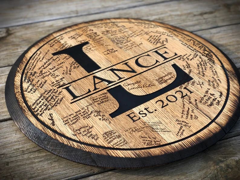 Carved Barrel Head Wedding Guest Book