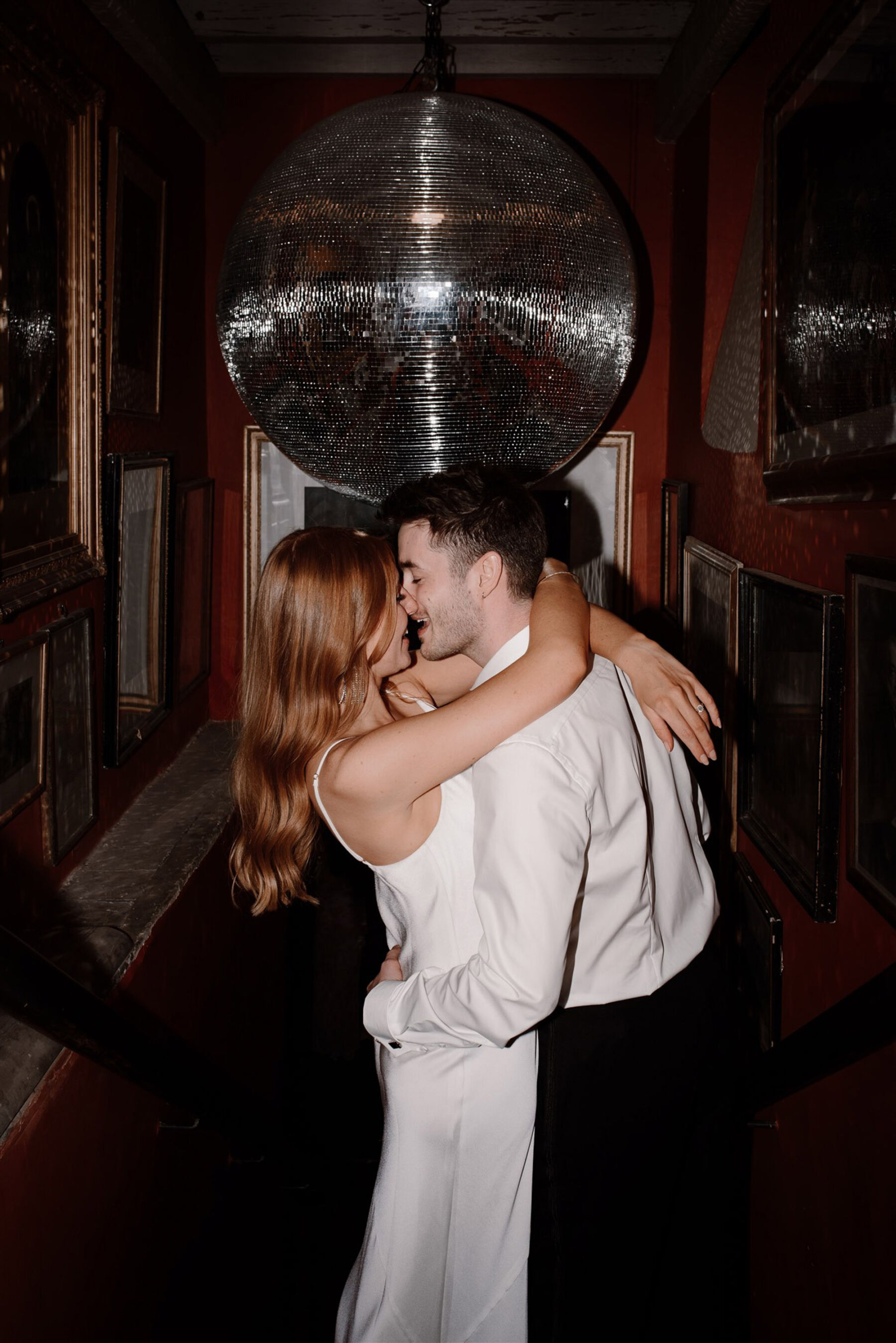 Giant disco ball - wedding dance floor at St Giles House country house wedding venue, Dorset.