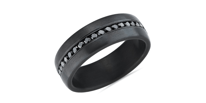 Satin Finish Black Diamond Wedding Band