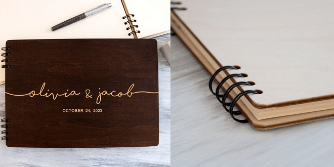 Spiral Bound Wooden Wedding Guest Book