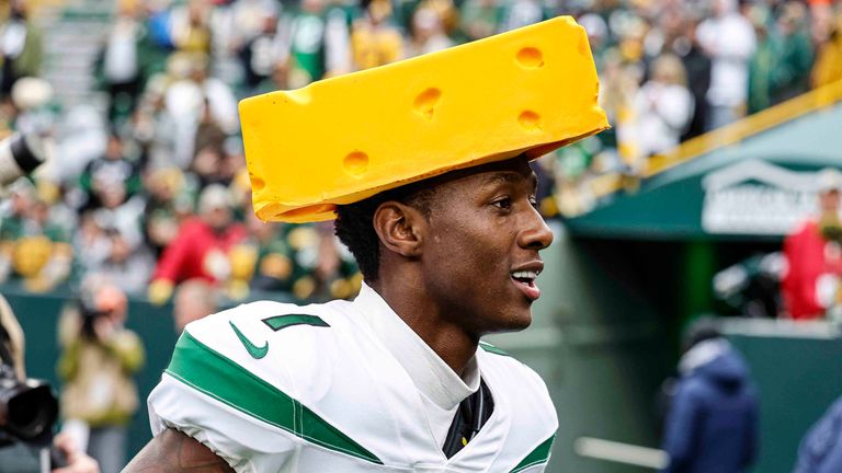 New York Jets cornerback Sauce Gardner looks back on his team's huge win over the Green Bay Packers at Lambeau Field this season and his 'cheesehead' celebrations afterwards.