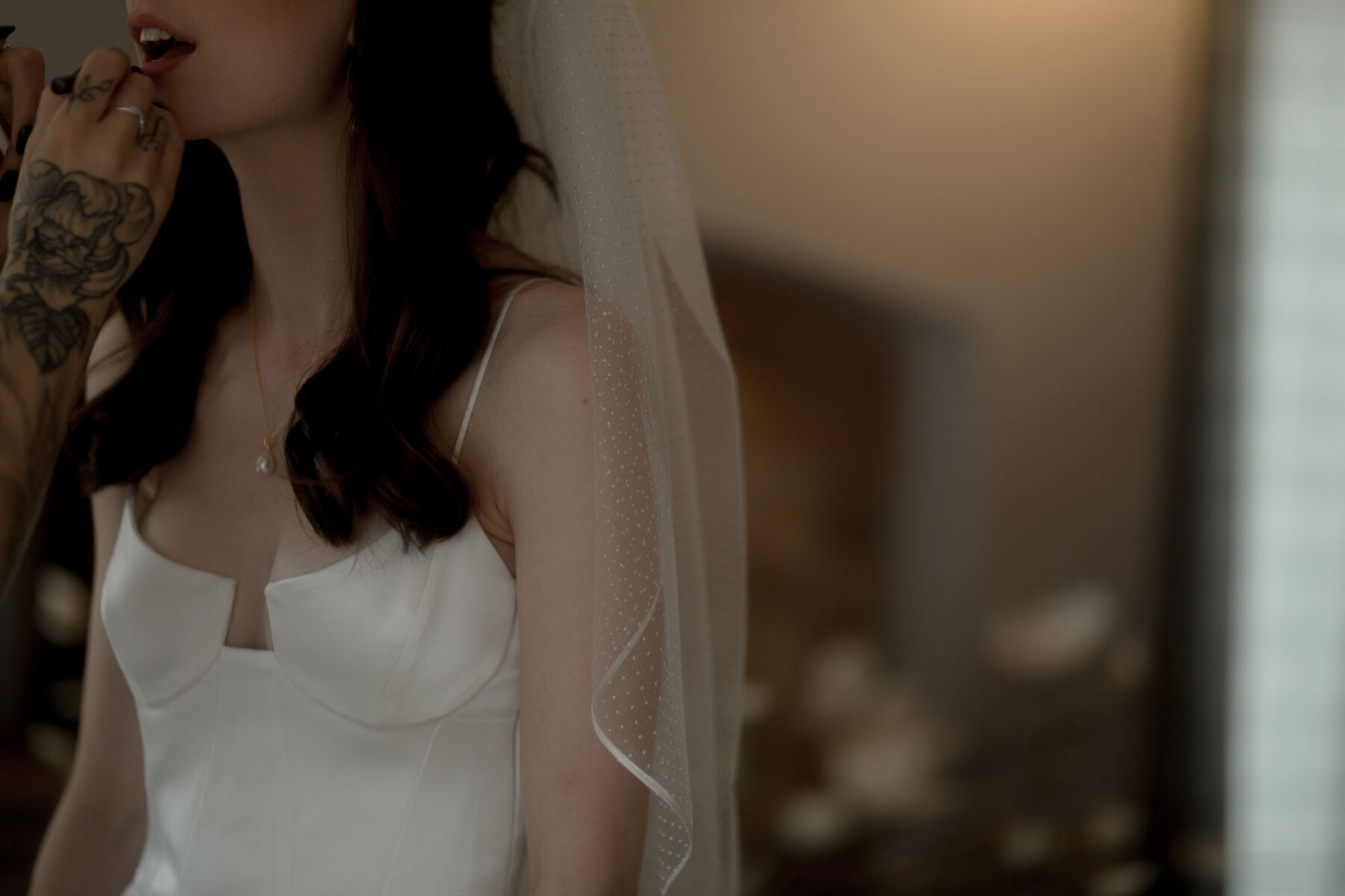 Polka dot wedding veil + 1950's vintage wax headpiece