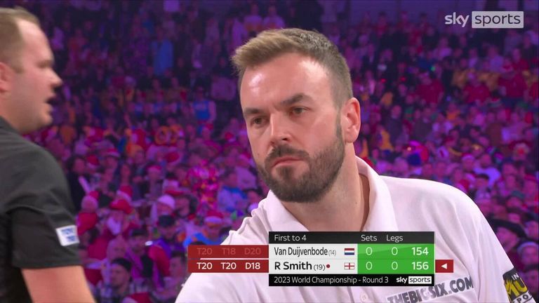 Ross Smith hits an impressive 156 in the opening leg against Dirk van Duijvenbode