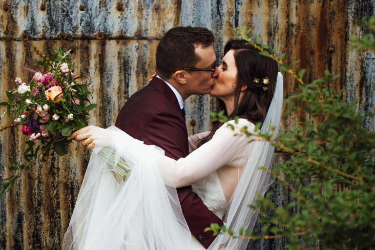 Simple, Elegant Andrea Hawkes Dress, Cotswolds Barn Wedding