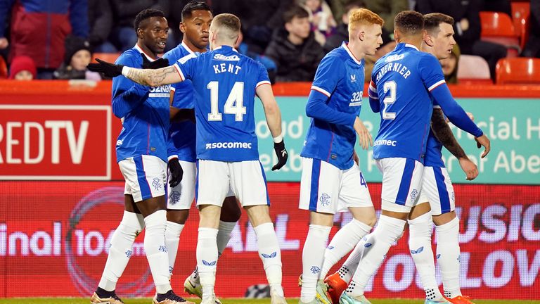 Fashion Sakala celebrates giving Rangers the lead against Aberdeen