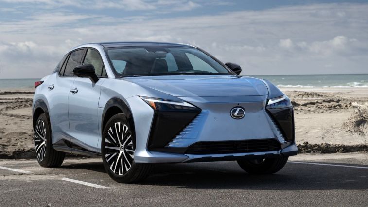 2024 Lexus RZ 450e with the ocean in the background.