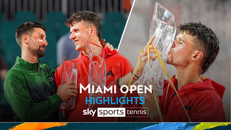 Highlights of Jakub Mensik against Novak Djokovic from the final of the Miami Open.