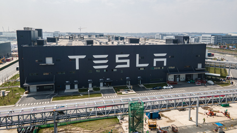 An aerial view of Tesla Shanghai Gigafactory on March 29, 2021 in Shanghai, China.
