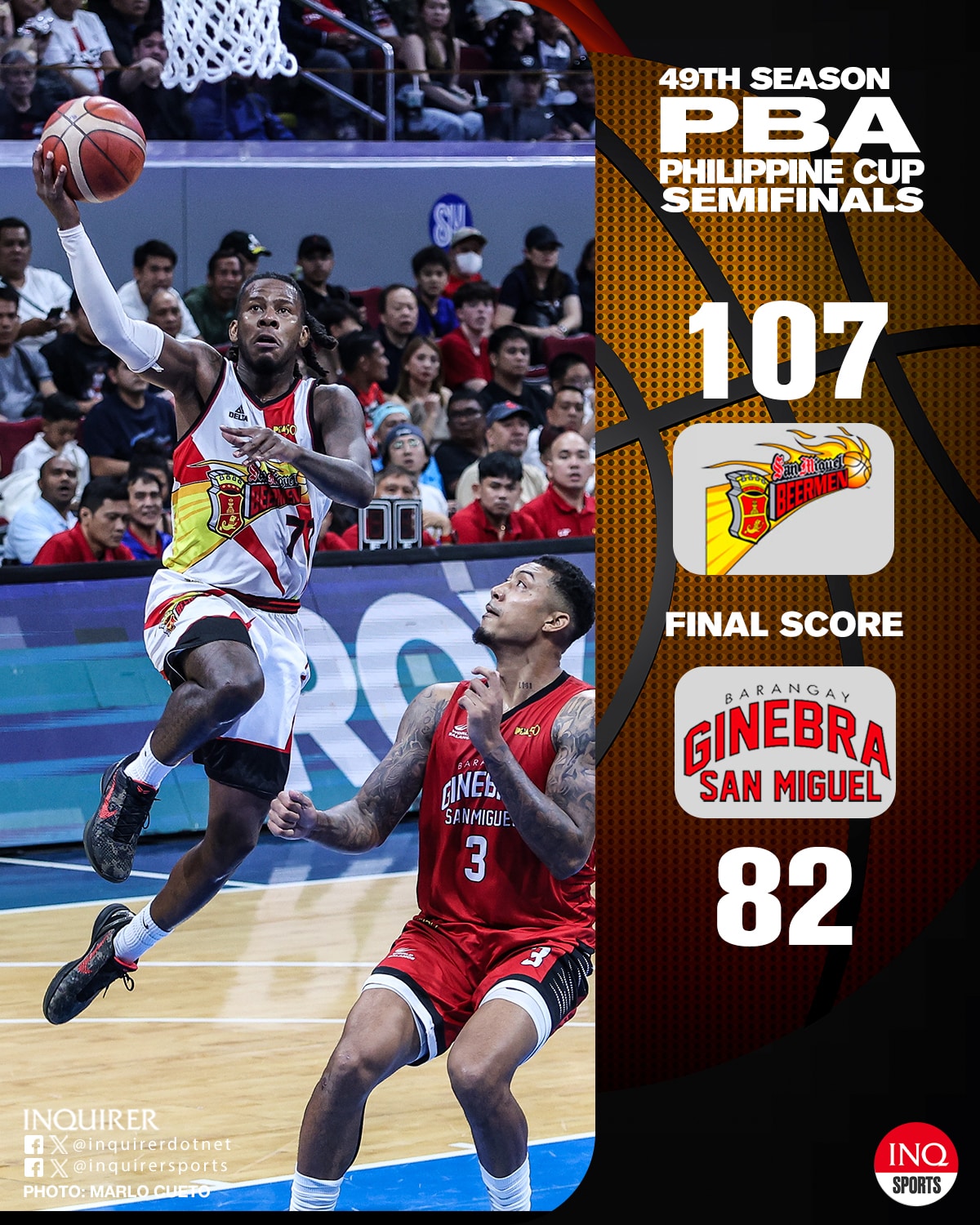 FINAL: San Miguel Beer takes Game 4 after routing Barangay Ginebra, tying the Philippine Cup semifinals series at 2-2.