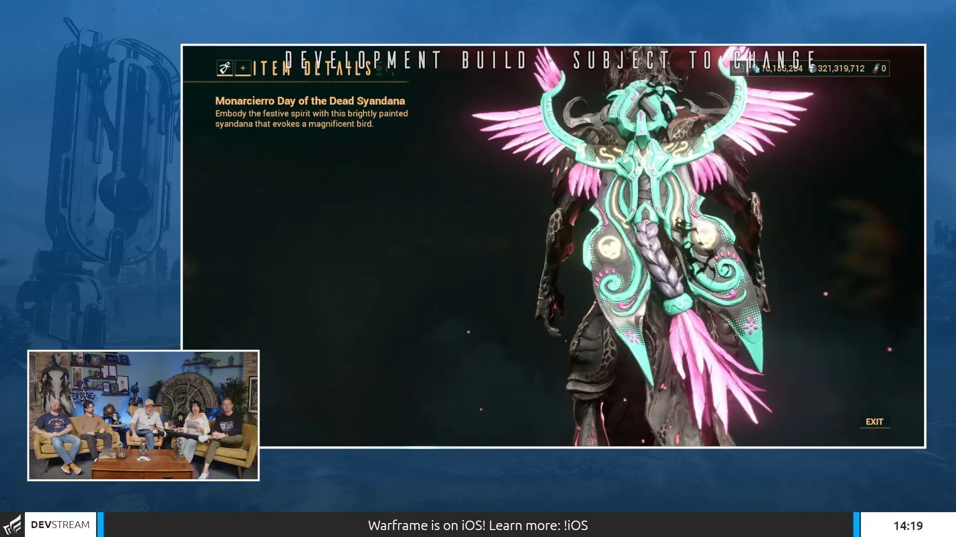 New Day of The Dead syandana in Nora's Mix (Image via Digital Extremes)