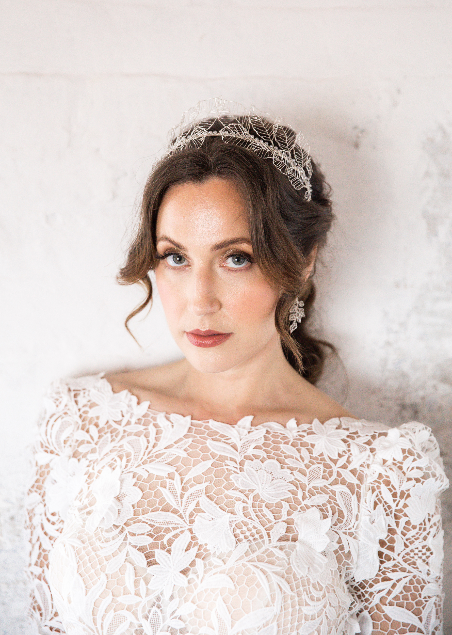 Handmade Bridal Accessories by Judith Brown – Delicate, Elegant & Timeless 19 Judith Brown Bridal Eloise crown and Orla earrings 1