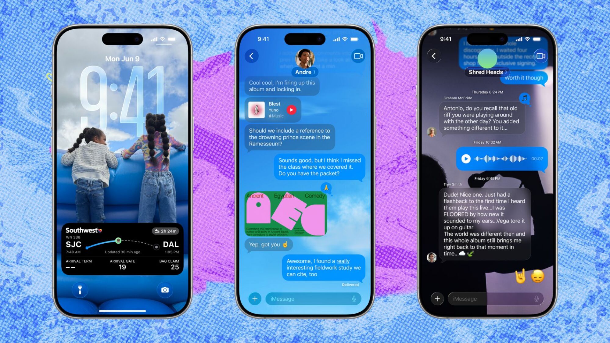 liquid glass and ios 26 on the display of three iphones