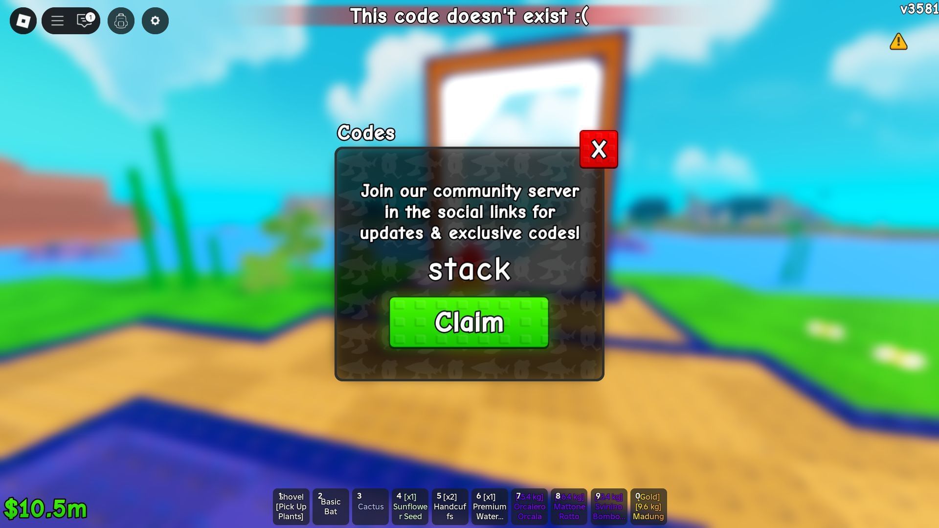 Troubleshooting codes for Plants Vs Brainrots (Image via Roblox)
