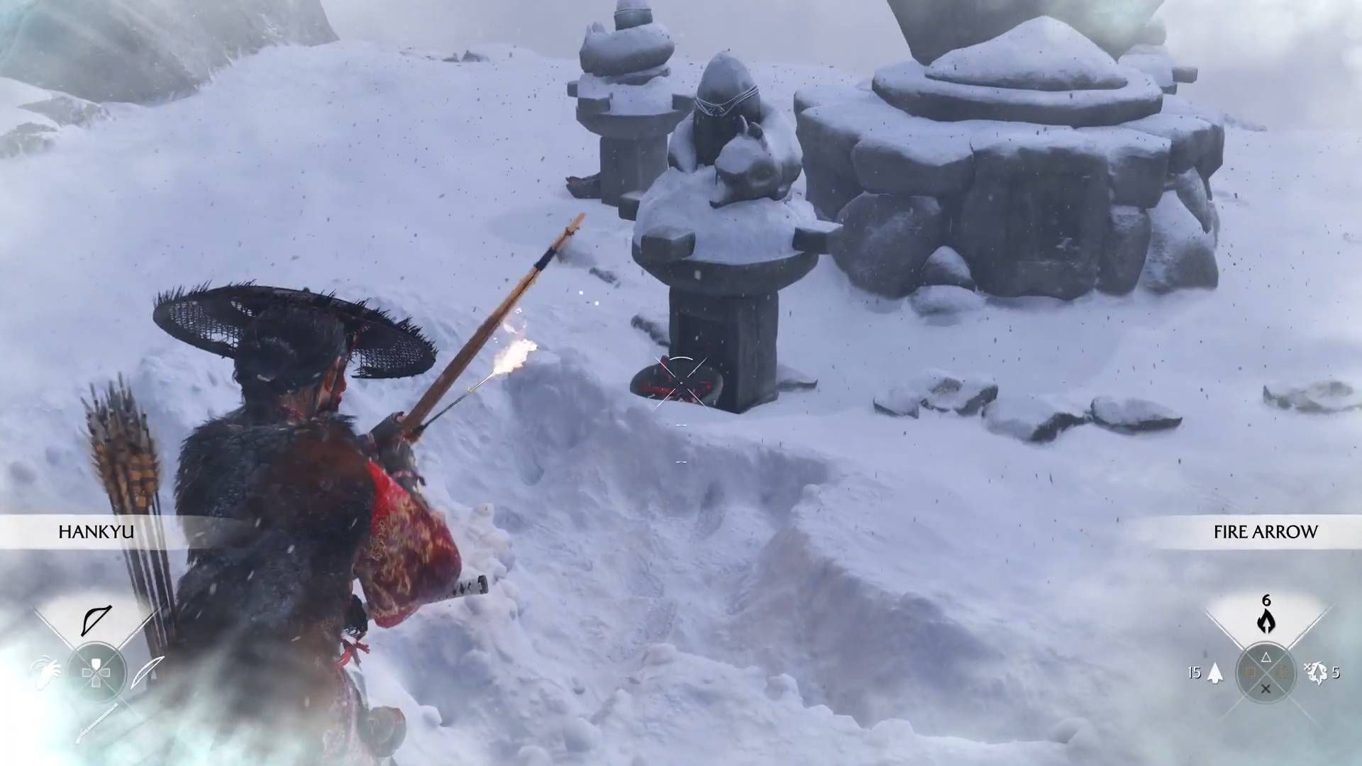Shoot fire arrows to melt the snow (Image via Sucker Punch Productions || Sportskeeda Gaming)