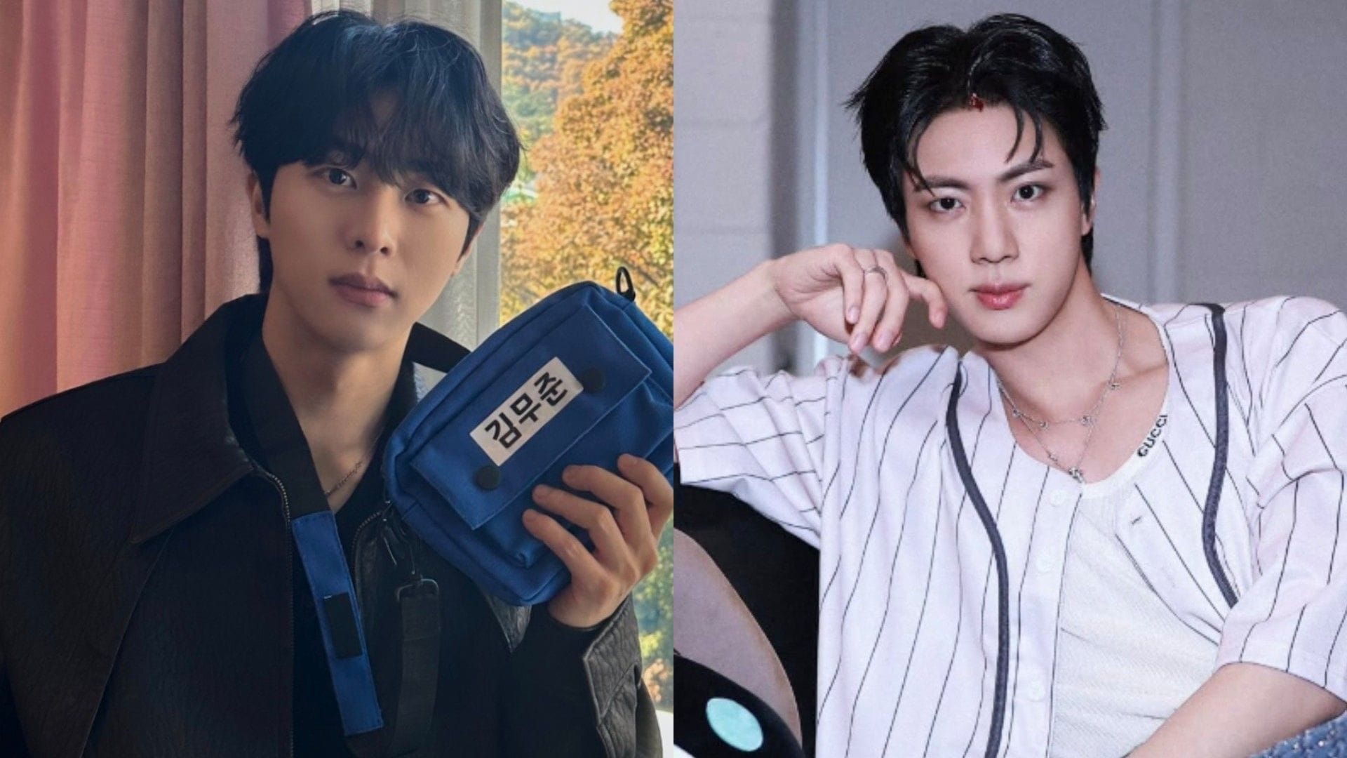 Dynamite Kiss actor Kim Mu-jun and BTS Jin (Image via Instagram/@junmu_ and @jin)