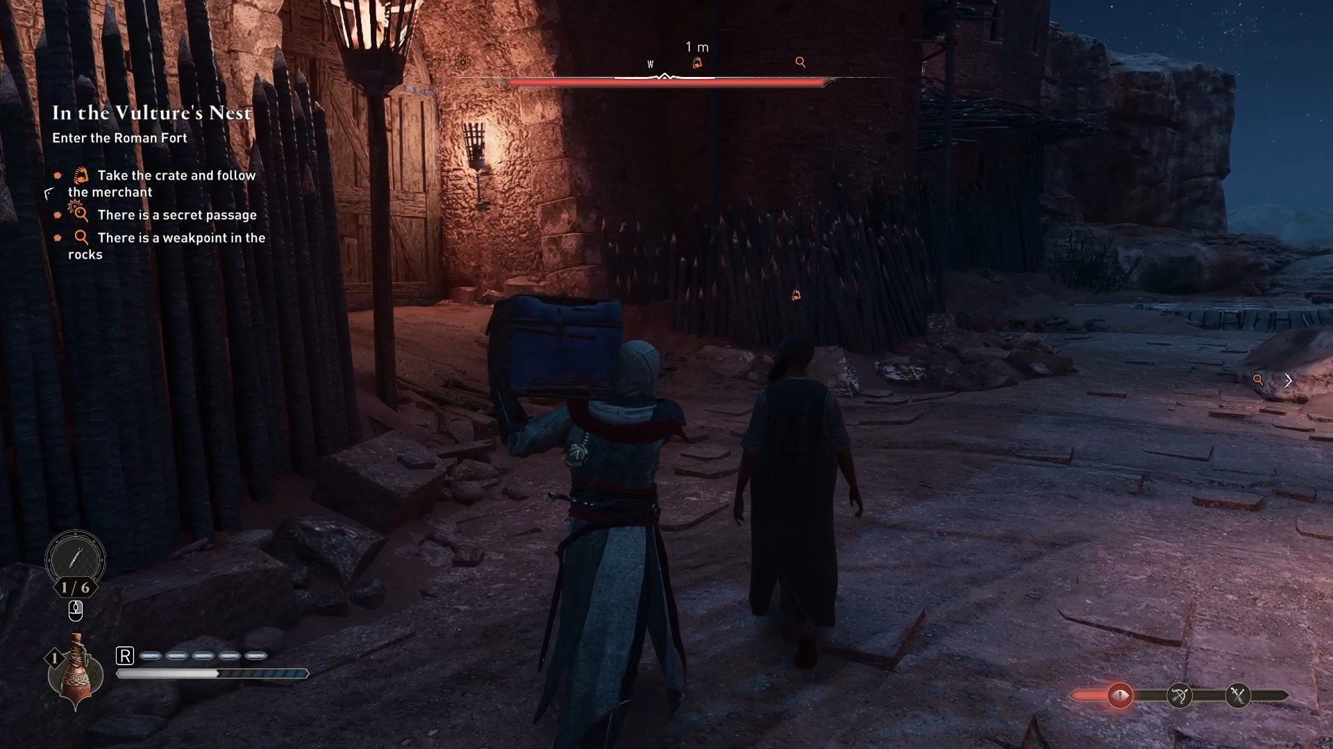 Disguise yourself as the merchant's helper in this quest in Assassin's Creed Mirage (Image via Ubisoft)