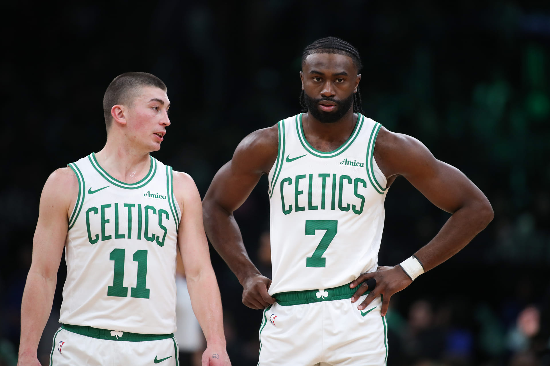 Payton Pritchard and Jaylen Brown of the Boston Celtics. (Photo: IMAGN)
