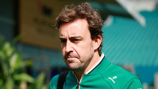 Fernando Alonso of Aston Martin F1 Team arrives in the Paddock prior to the Sprint ahead of the F1 Grand Prix of Miami.
