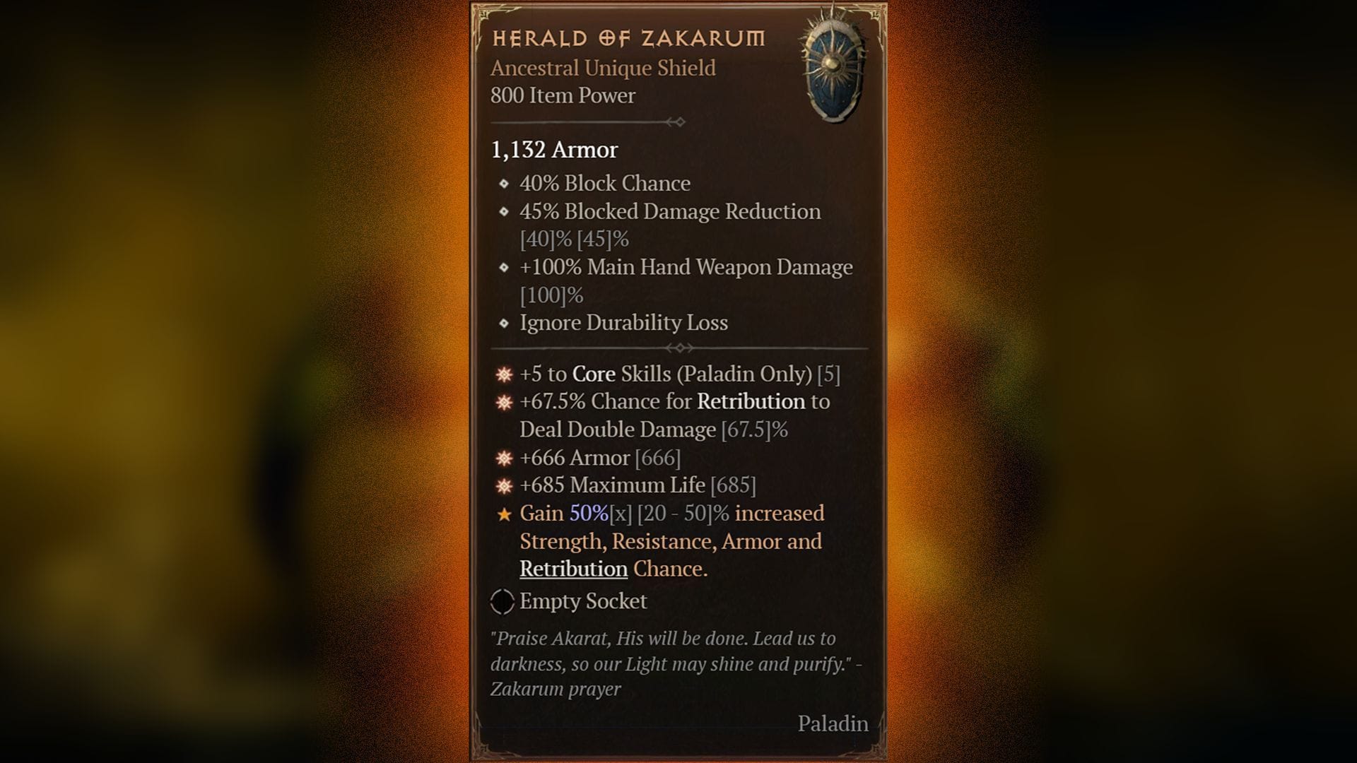 The Herald of Zakarum directly scales the strength and defences of the Paladin (Image via Blizzard Entertainment)
