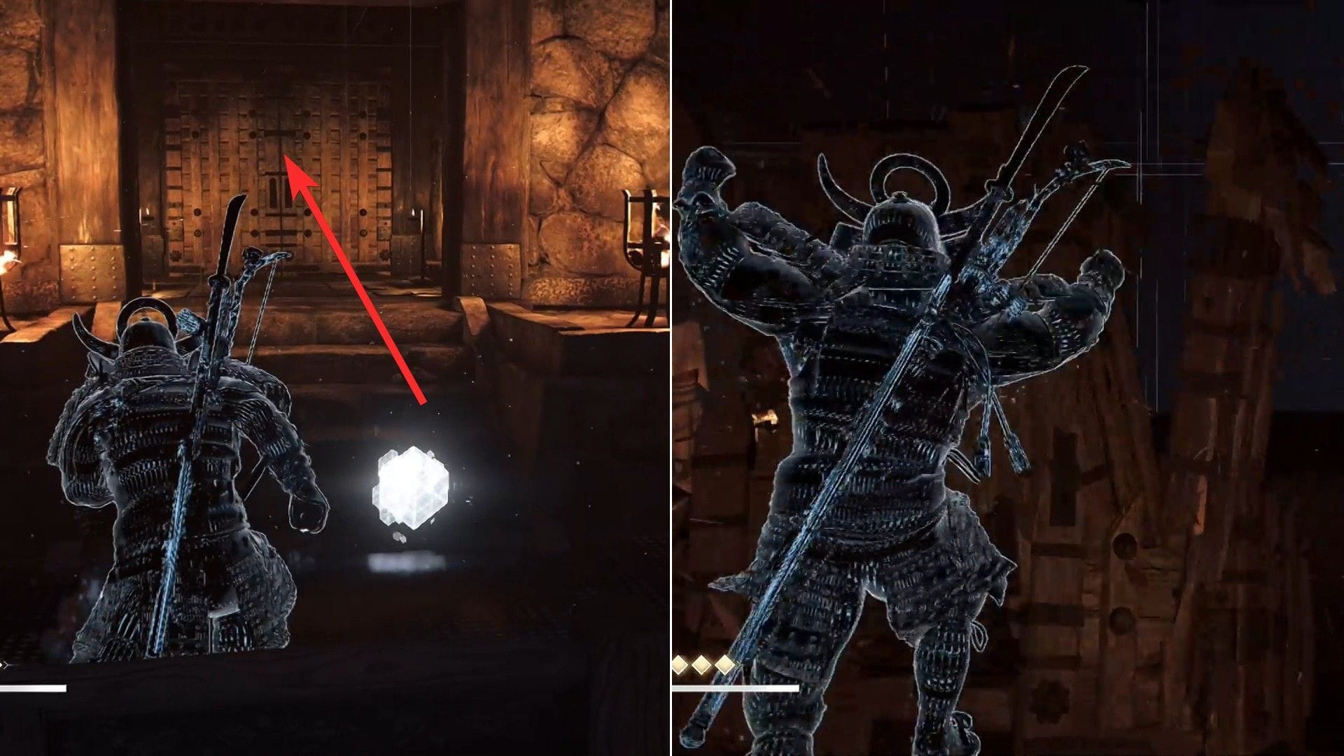 Break the door open using Yasuke (Image via Ubisoft)