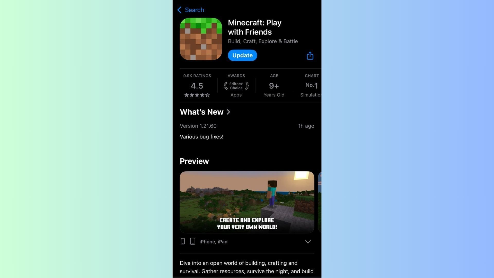 You can download the Minecraft Bedrock 1.21.131 update from the individual app stores (Image via Sportskeeda Gaming || Mojang Studios/Apple)