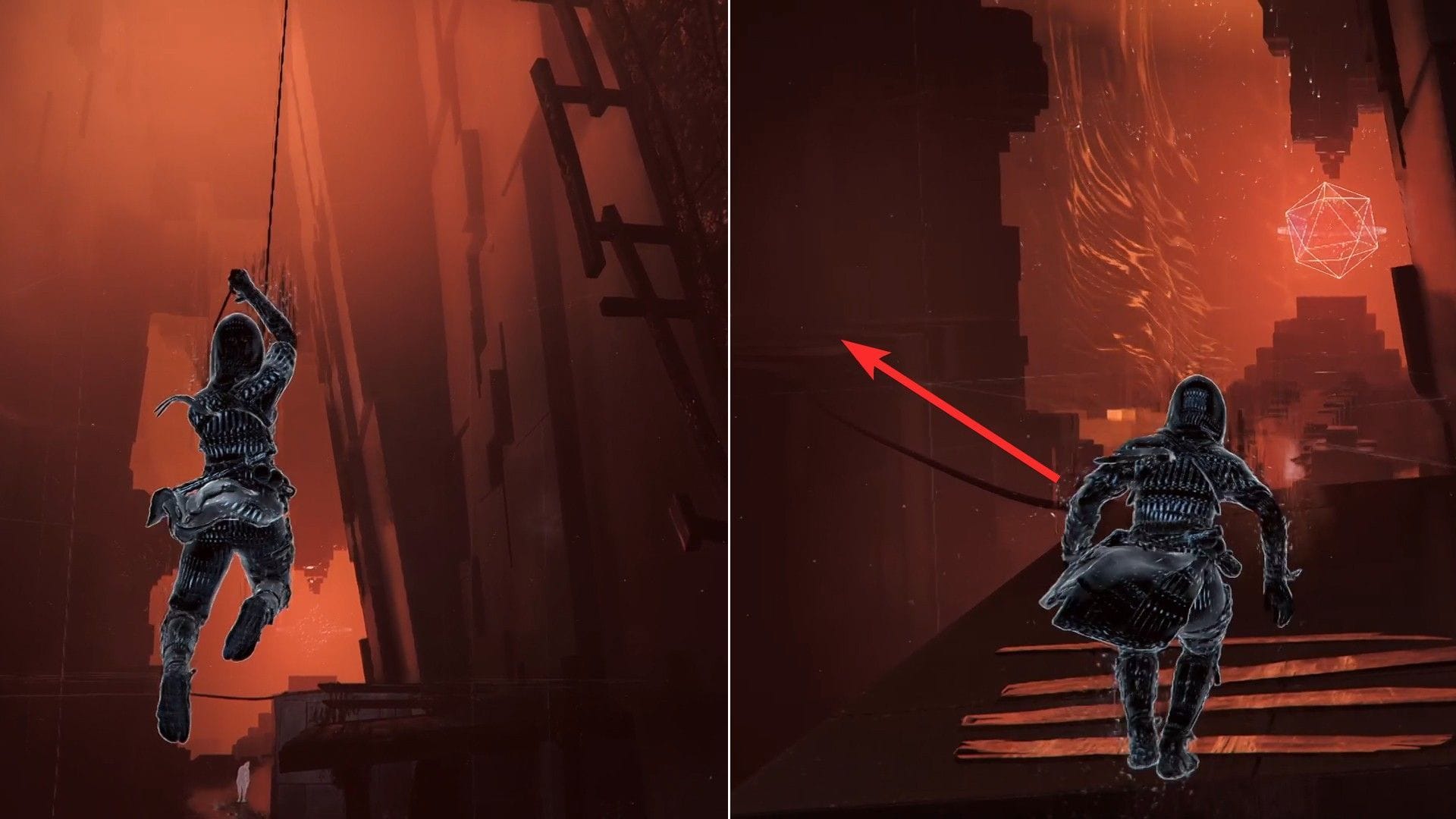 Cross the gaps and go to the platform on the left using the rope (Image via Ubisoft)