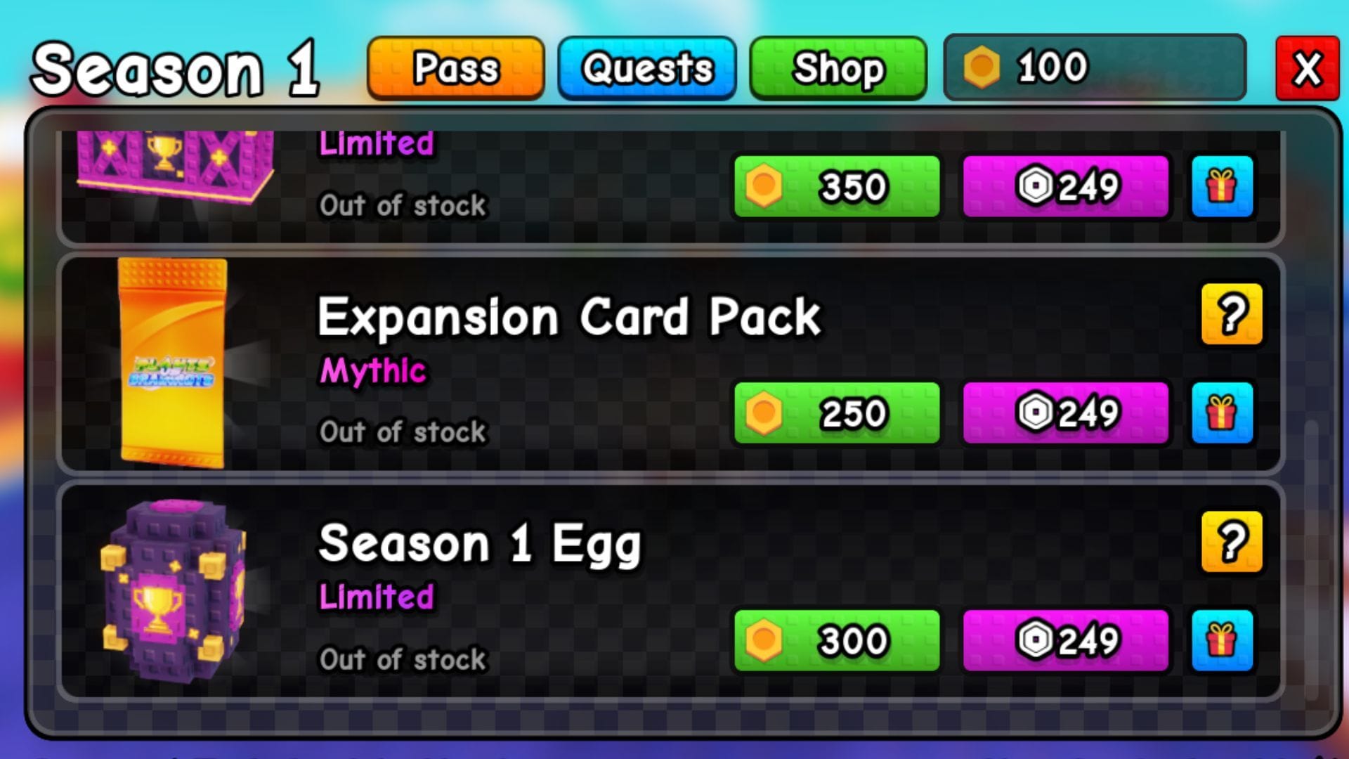 Buy the Expansion Card Pack from the Pass shop (Image via Roblox