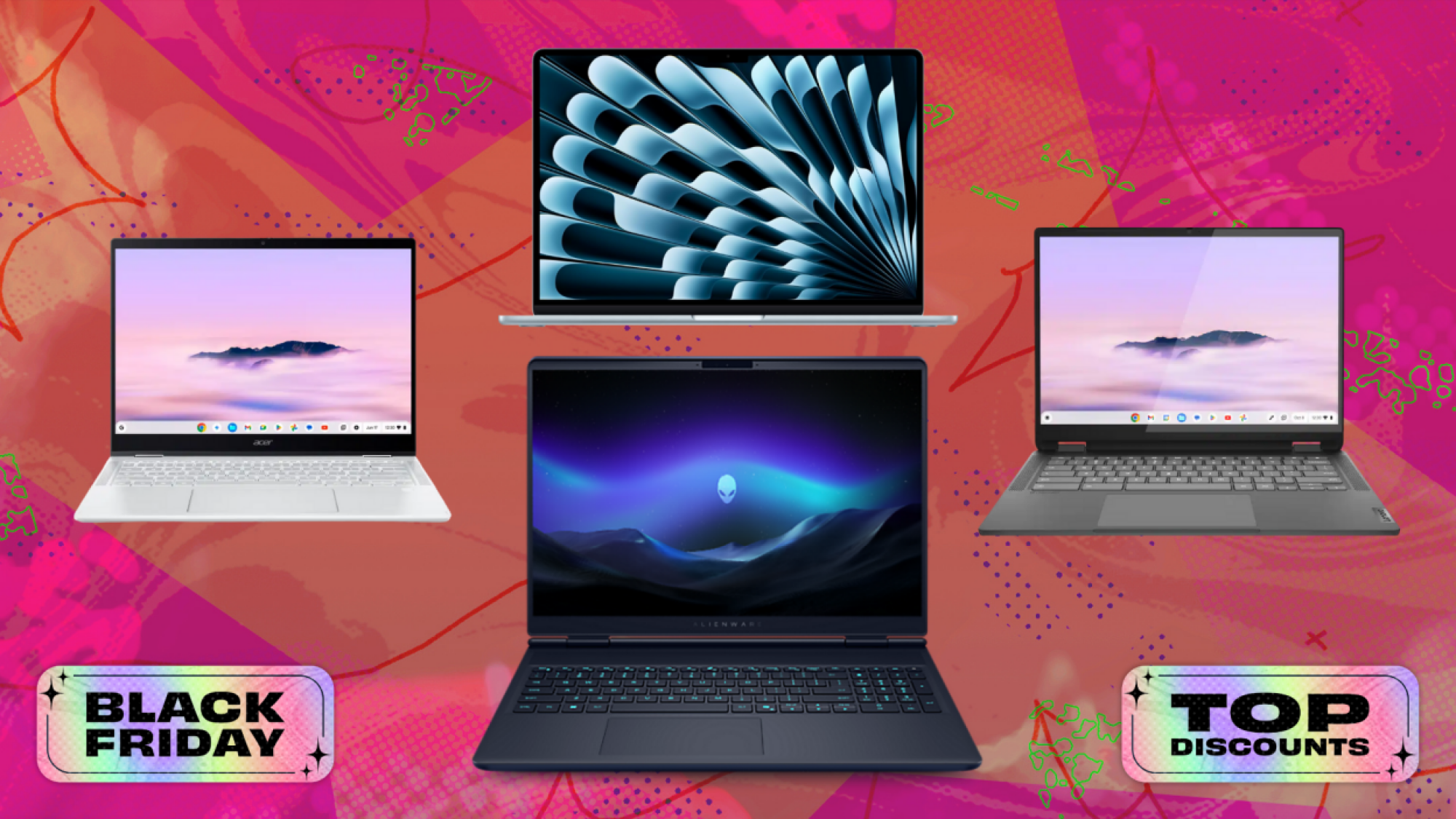 laptops on illustrated background