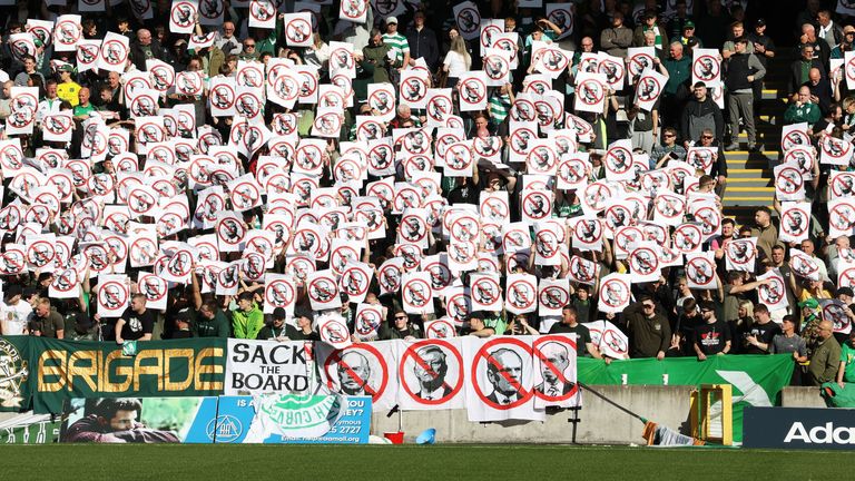 Celtic fans protested against the board ahead of kick-off at Firhill