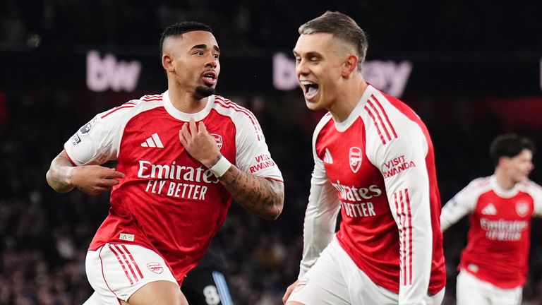Arsenal's Gabriel Jesus celebrates scoring their side's fourth goal