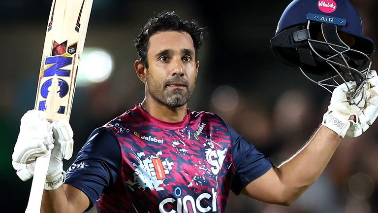 Ravi Bopara celebrates his third T20 century as Northamptonshire beat Surrey in the quarter-finals of the Vitality Blast
